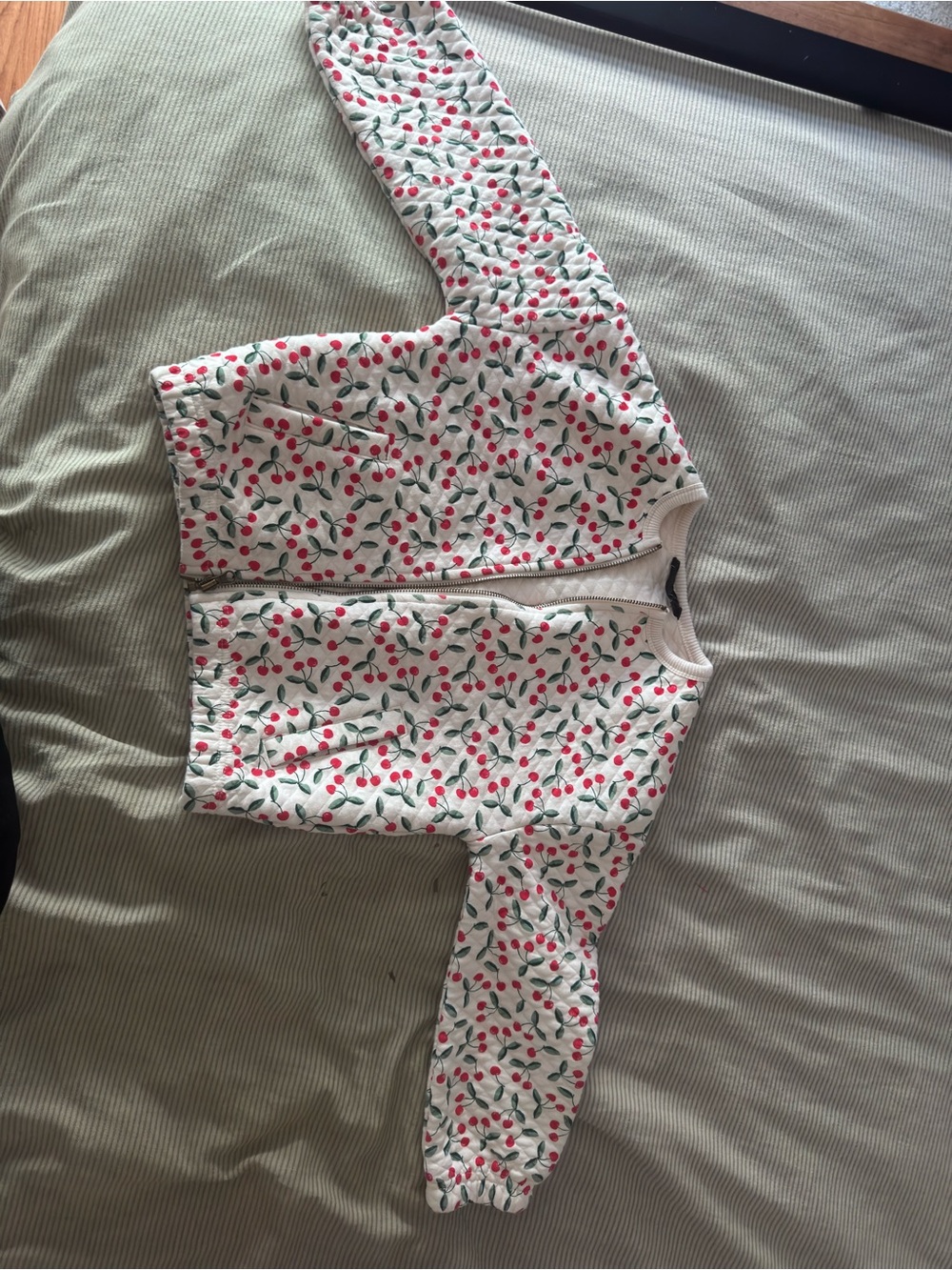 Girls' White Quilted Cherry-Print Jacket